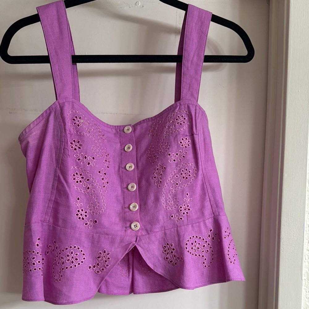 Free People Lavender Eyelet Button-Front Blouse